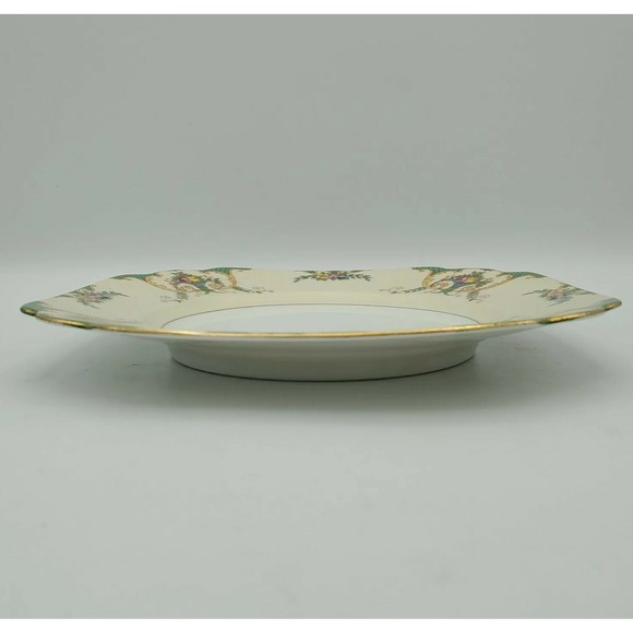 Gebruder Benedikt Czechoslovakia Bread Plate Gilt Green Border Floral Basket 7" - Picture 3 of 12